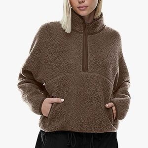 Half Zip Pullover Cropped Sweatshirts Sherpa Fleece Jacket Fuzzy Sweaters